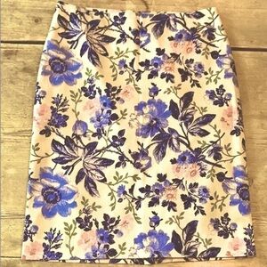 NWOT Talbots Tan and Blue Floral Print Women's Pencil Skirt